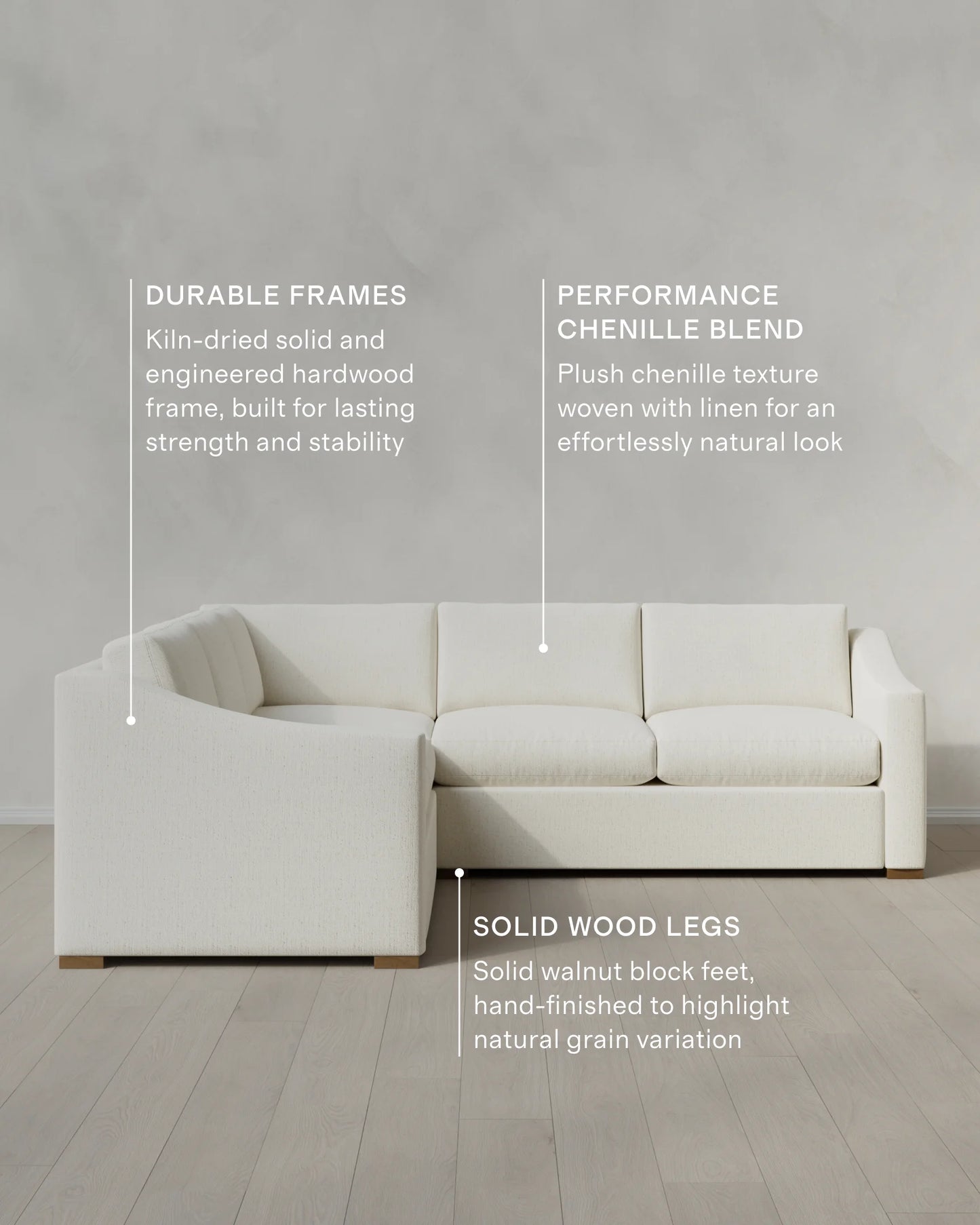 Hollis Slope Arm L Sectional in Performance Chenille Linen Blend - 110x110 / Snow
