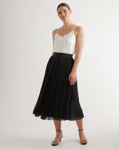 Chiffon Pleated Midi Skirt - XS / Black