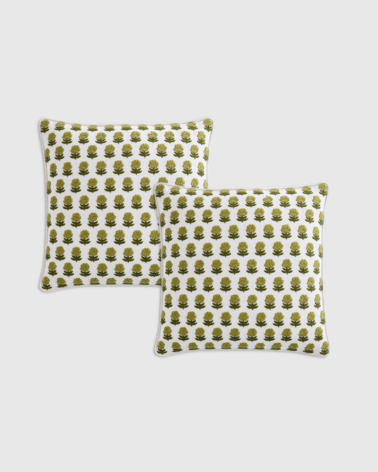 Embroidered Floral Cotton Pillow Cover (Set of 2) - 20x20 / Green