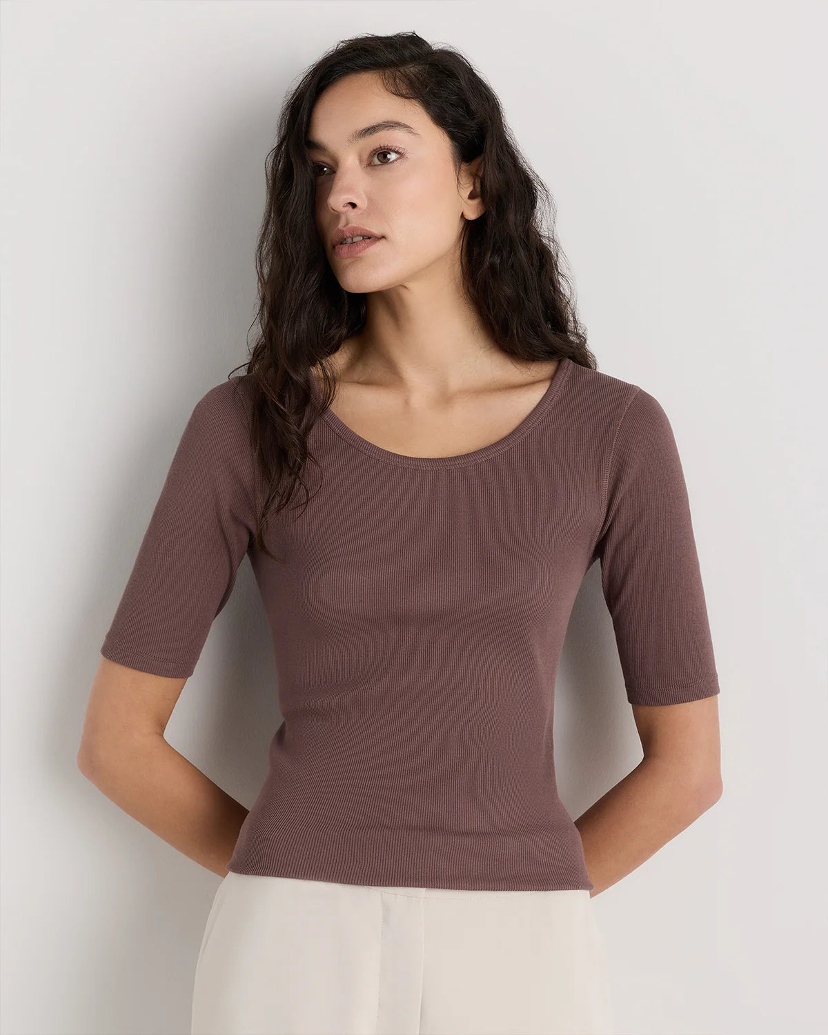 Organic Cotton Micro-Rib Elbow Sleeve Tee - XS / Moonstone Blue