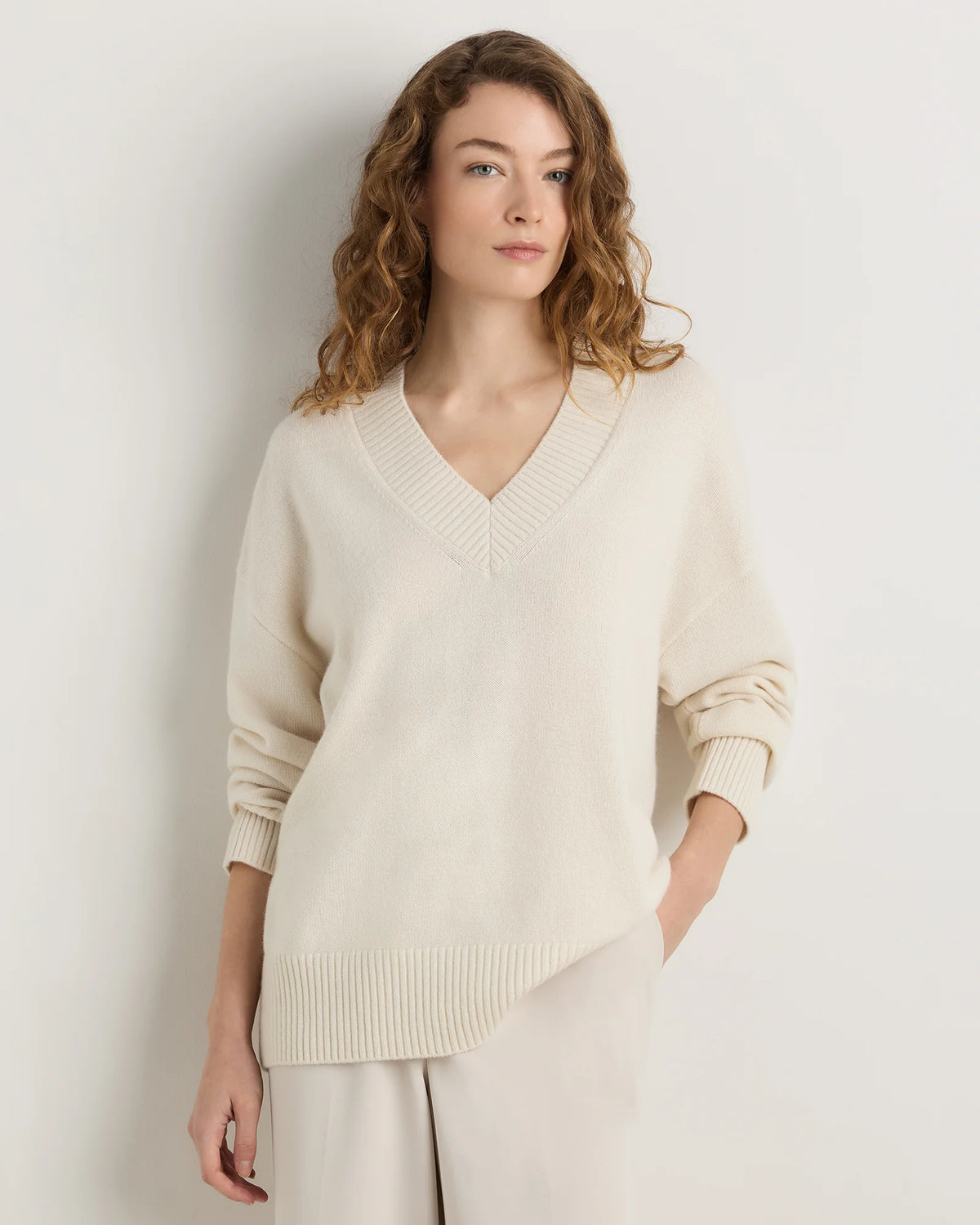 Mongolian Cashmere Oversized V-Neck Sweater - XS / Elk Brown