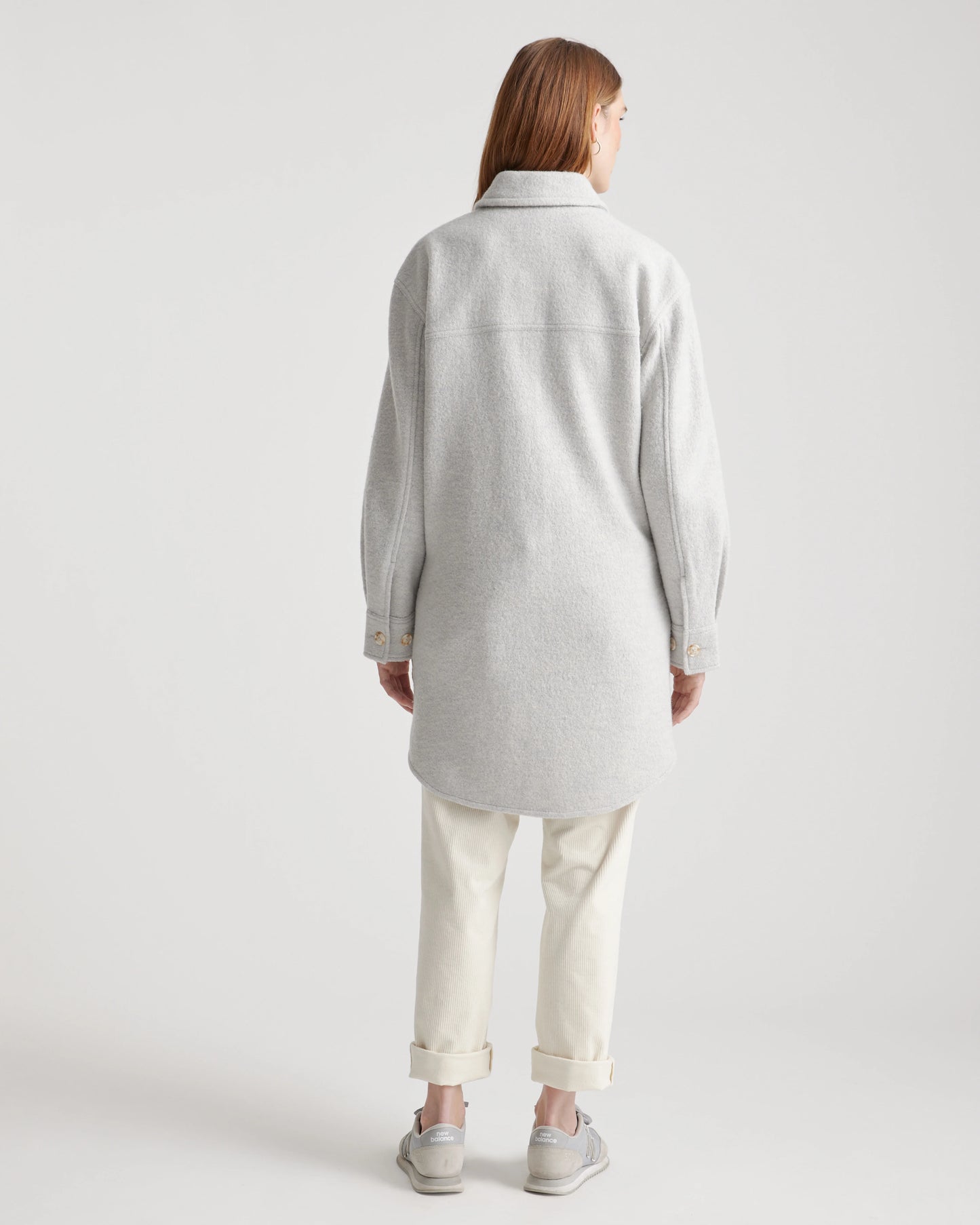 100% Merino Wool Long Shirt Jacket - XS / Heather Bone