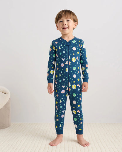 100% Organic Cotton One Piece Pajama - 2T / Navy Stripe