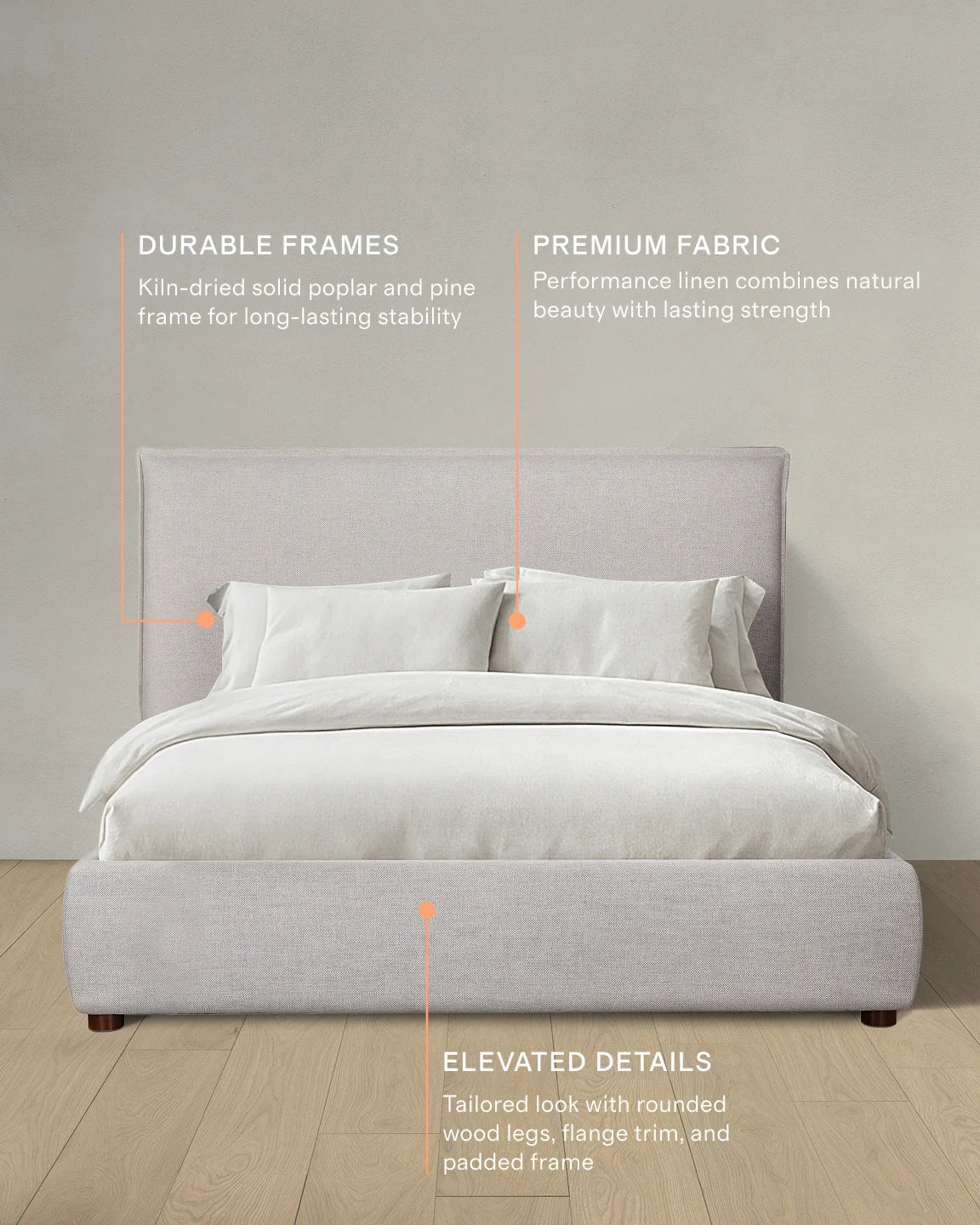 Tailored Edge Bed in Performance Linen - Queen / Light Grey