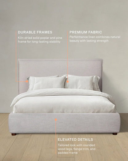 Tailored Edge Bed in Performance Linen - Queen / Light Grey