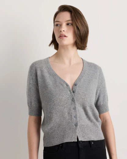 Mongolian Cashmere Short Sleeve Cardigan - XS / Oatmeal