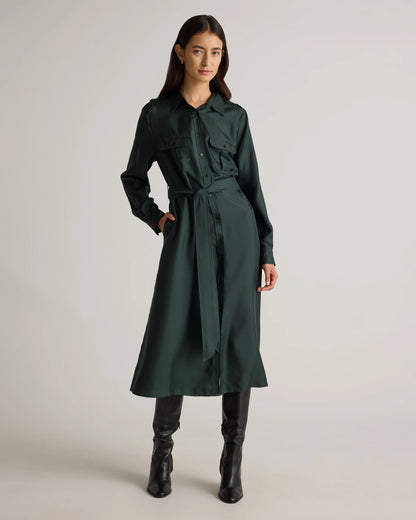 100% Silk Twill Utility Shirt Dress - XS / Hot Fudge
