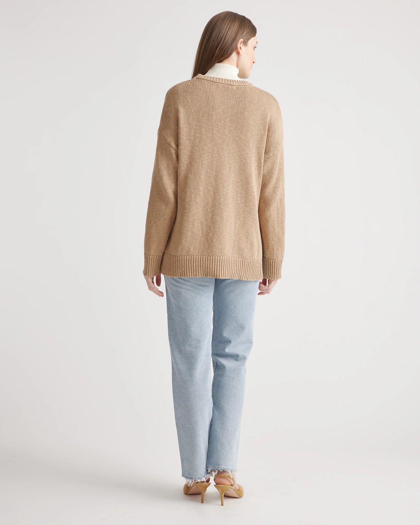 Cotton Linen Oversized Crew Sweater - XS / Dark Mauve