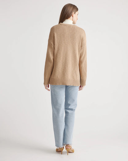 Cotton Linen Oversized Crew Sweater - XS / Dark Mauve