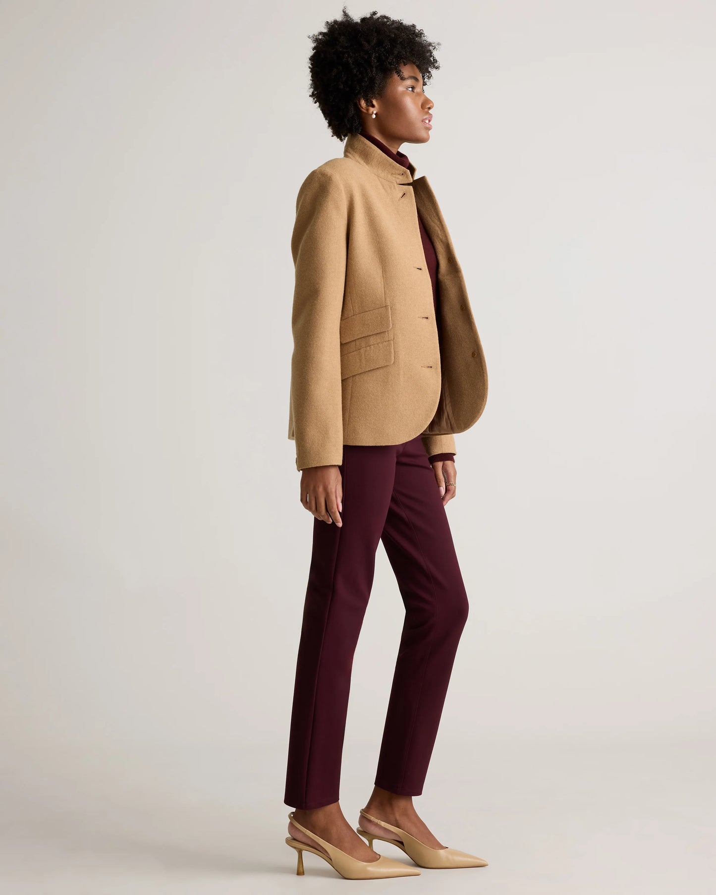 Italian Wool Stand Collar Blazer - XS / Warm Camel