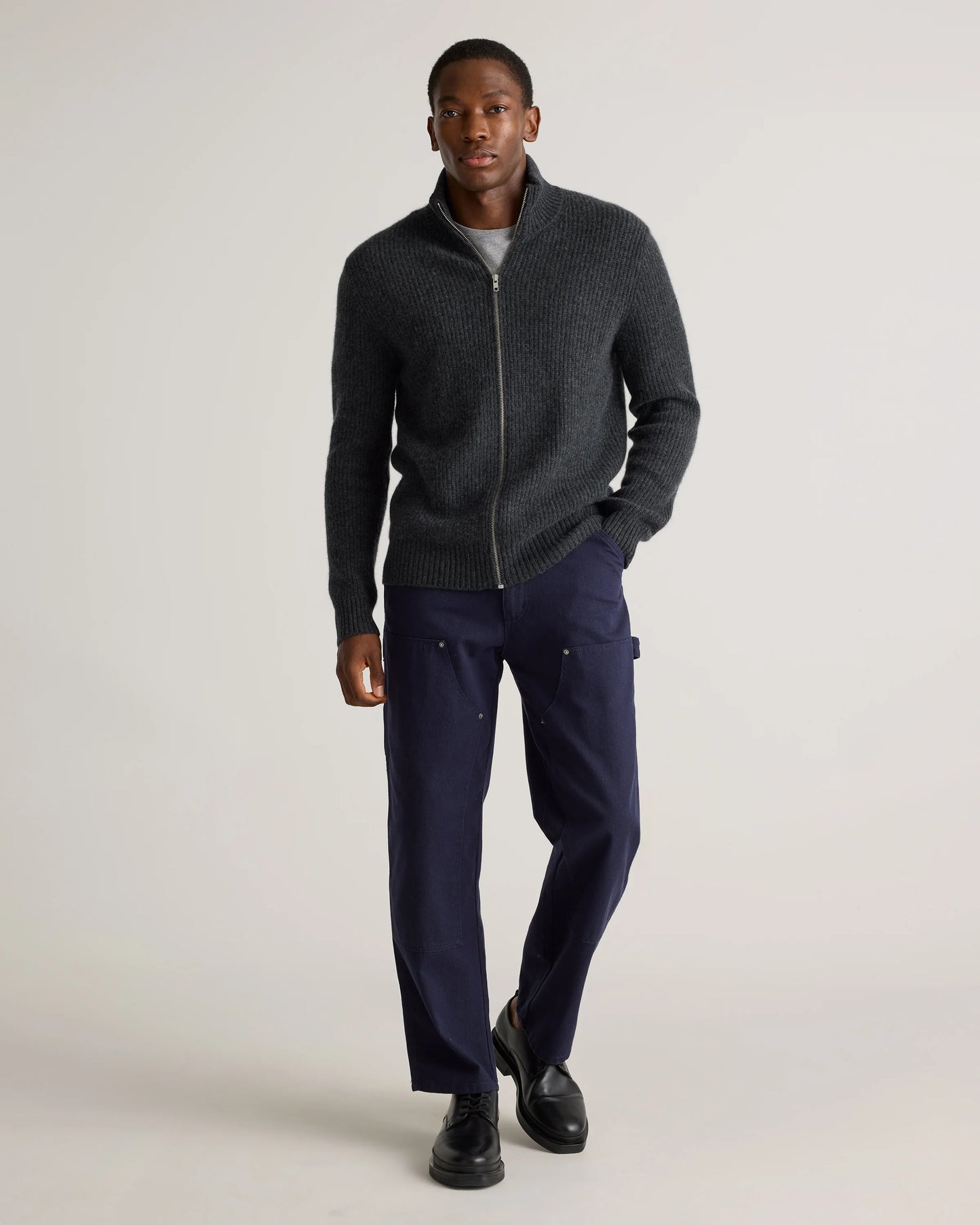 Mongolian Cashmere Fisherman Full Zip Sweater - S / Teak