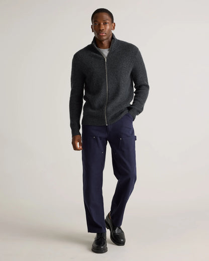 Mongolian Cashmere Fisherman Full Zip Sweater - S / Teak