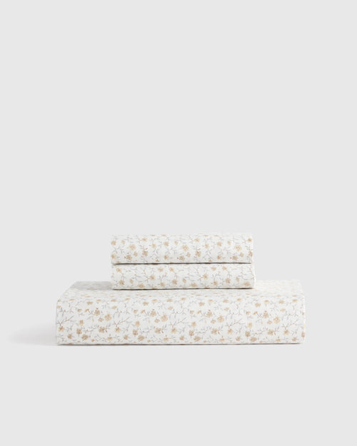 Organic Crisp Percale Floral Fitted Sheet Set - Twin / Toffee Florette