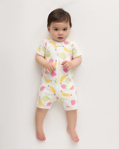 100% Organic Cotton Shortie Onesie Pajama - 0-3M / Animal Faces