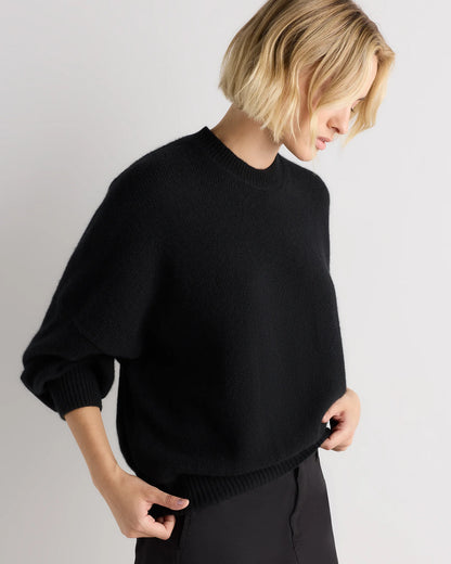 100% Mongolian Cashmere Slouchy Blouson Sleeve Crewneck - XS / Black