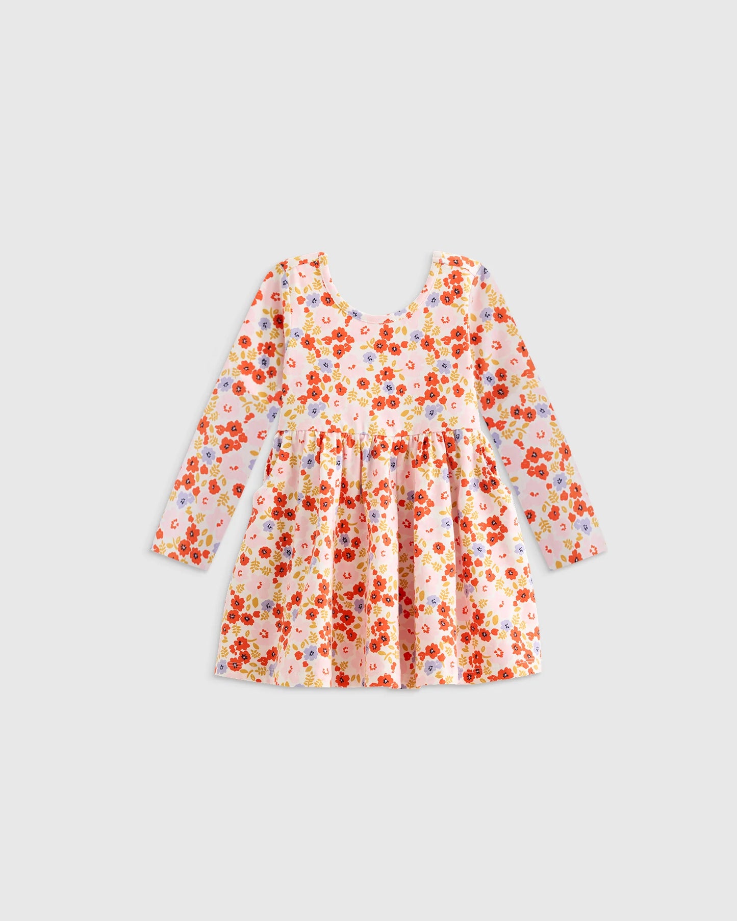Organic Cotton Long Sleeve Skater Dress - 0-3M / Flower Buds