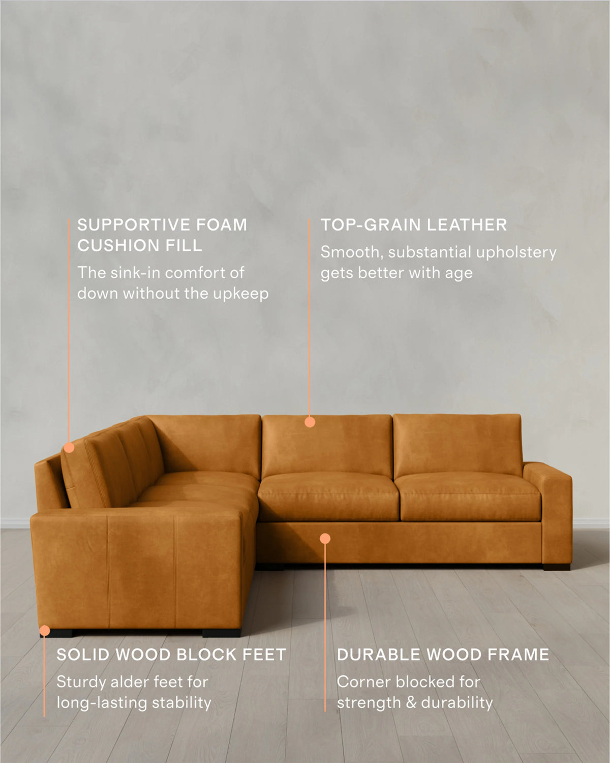 Stillman L Sectional in Leather - 116x116 / Auburn
