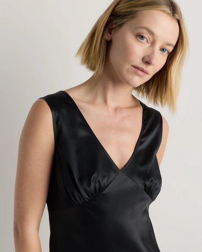 100% Washable Silk V-Neck Maxi Dress - XS / Black