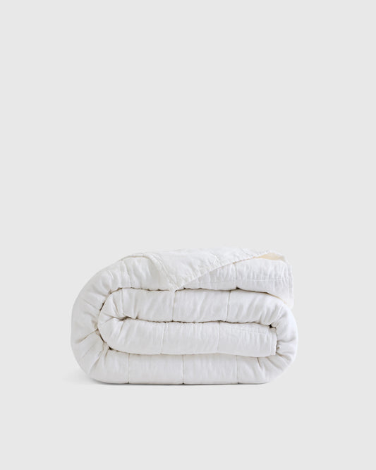 Lightweight European Linen Box Quilt - Twin / White