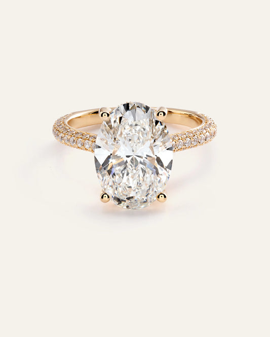 Lab Grown Diamond Oval Pave Cathedral Engagement Ring - 5ct - 4 / Yellow Gold