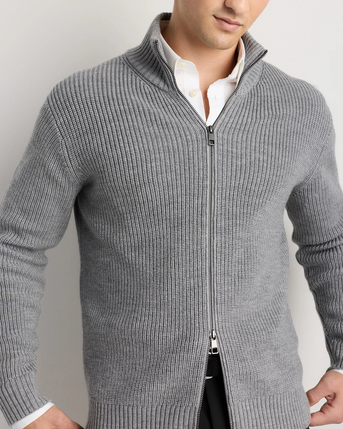 Australian Merino Wool Full Zip Sweater - S / Heather Bone
