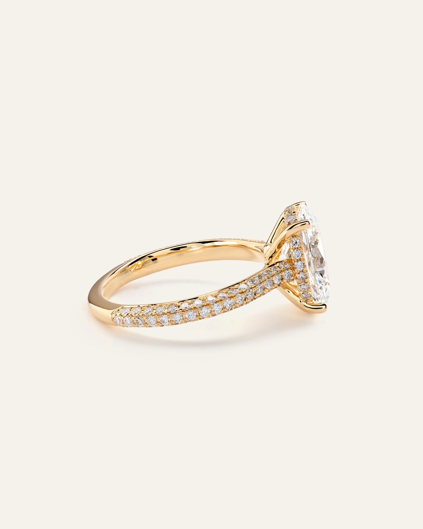 Lab Grown Diamond Oval Pave Cathedral Engagement Ring - 3ct - 4 / Yellow Gold