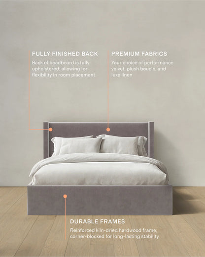 Wingback Bed in Performance Velvet - Full / Butterscotch