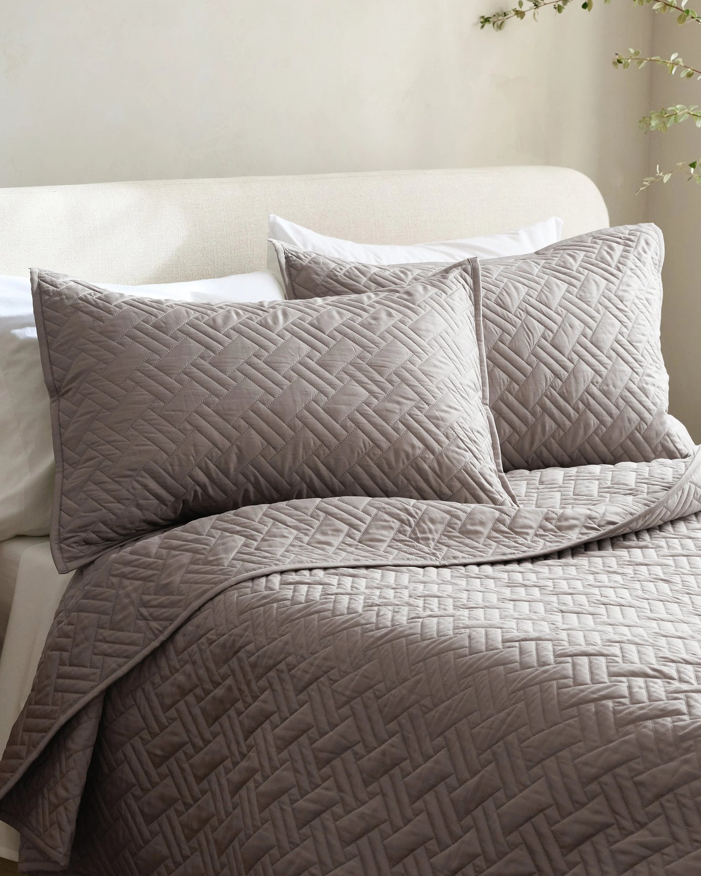 Organic Cotton Basketweave Quilted Sham Set - Standard / Mineral