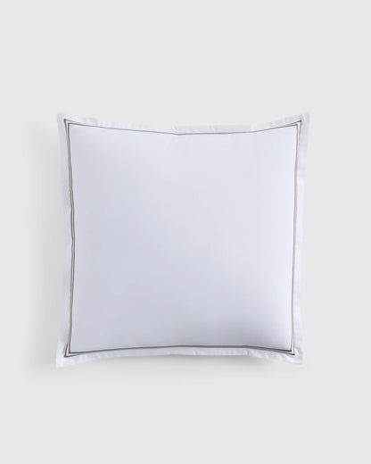 Organic Crisp Percale Embellished Euro Sham - Euro / White/Dusty Olive