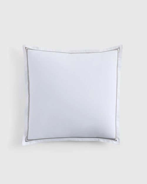 Organic Crisp Percale Embellished Euro Sham - Euro / White/Dusty Olive