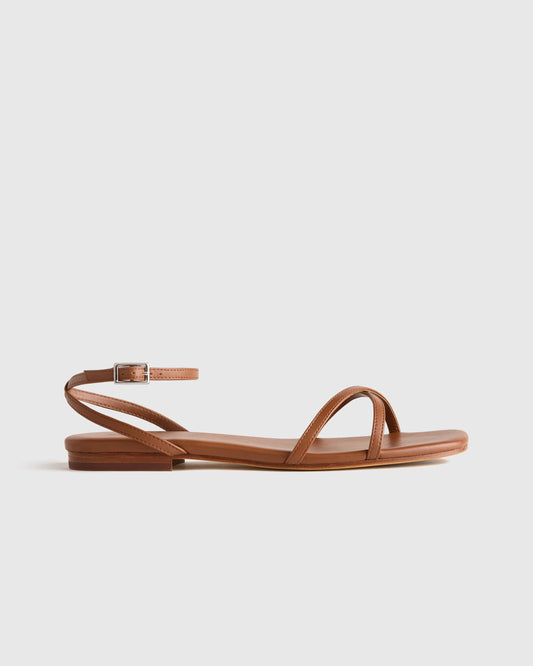 Italian Leather Ankle Strap Sandal - 5 / Cognac