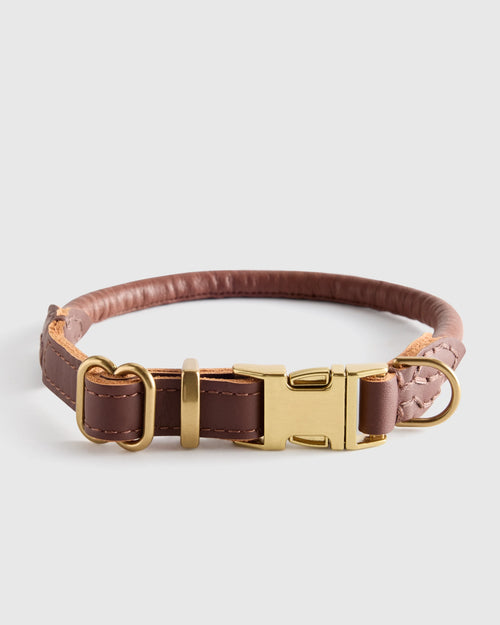 Rolled Italian Leather Dog Collar - XS / Brown