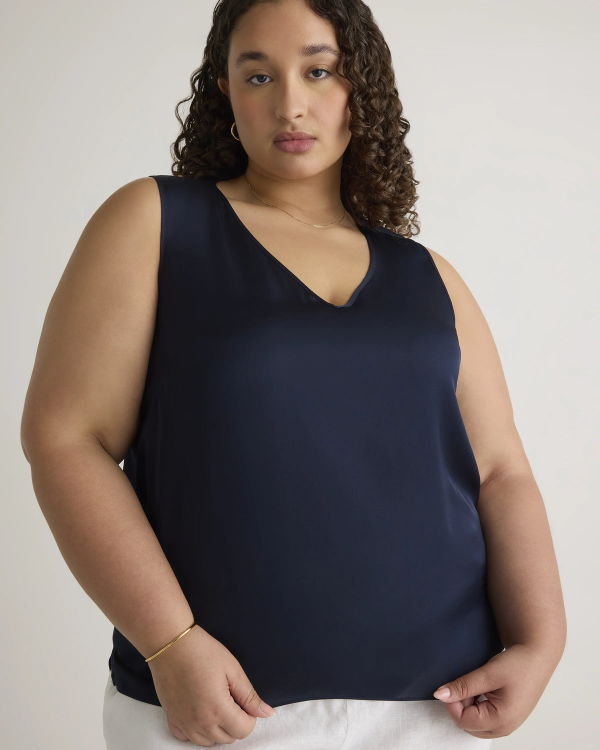 Washable Stretch Silk Tank - 1X / Navy