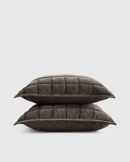 Cotton Velvet Box Quilted Sham Set - Standard / Terracotta