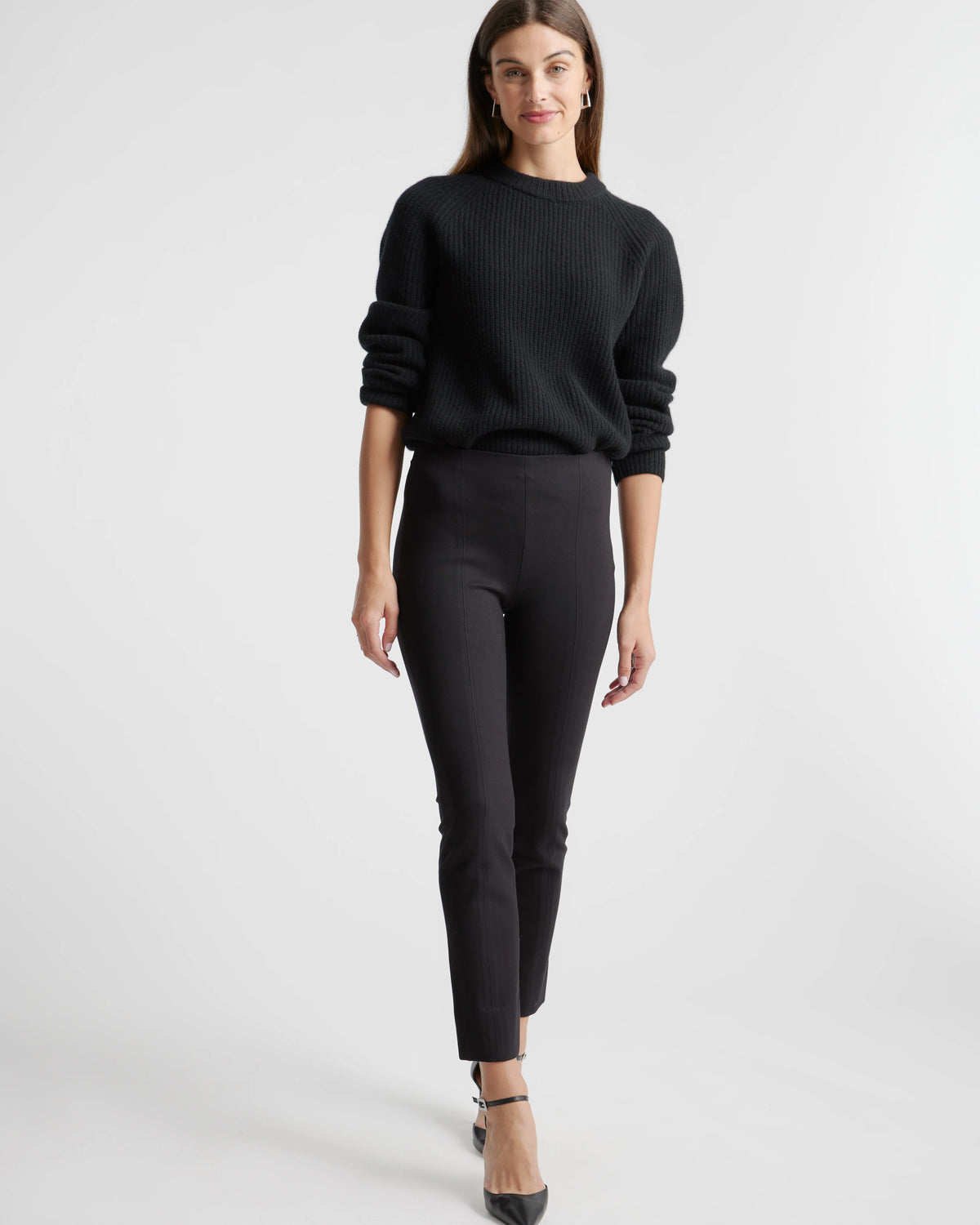 Ultra-Stretch Ponte Pintuck Ankle Pants - XS / Black