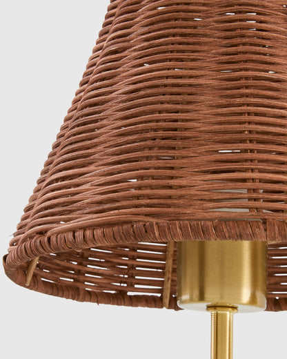 Curved Iron Sconce with Rattan Shade - One Size / Light Brown