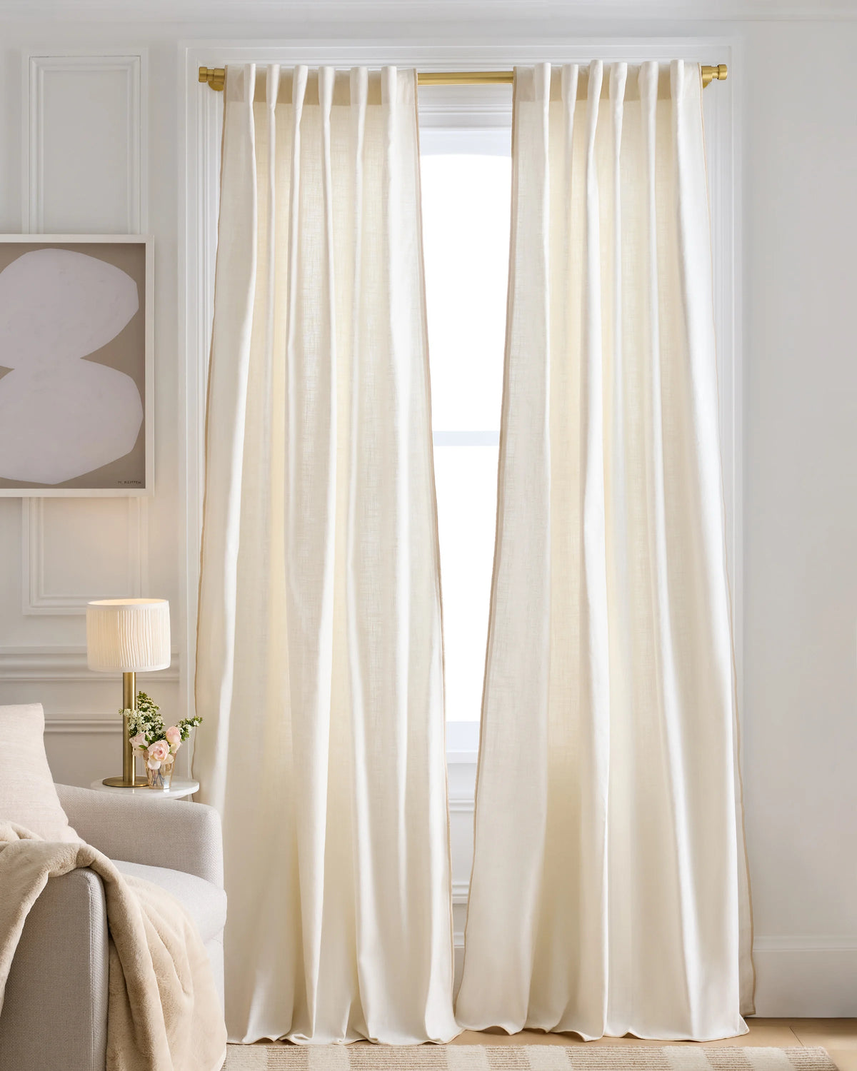 Piped Edge Cotton Curtain - Single Panel - 48x84 / Ivory/Black Piping