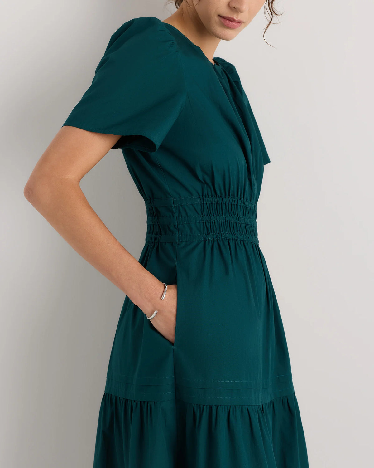 100% Organic Cotton Poplin Tiered Maxi Dress - XS / Navy