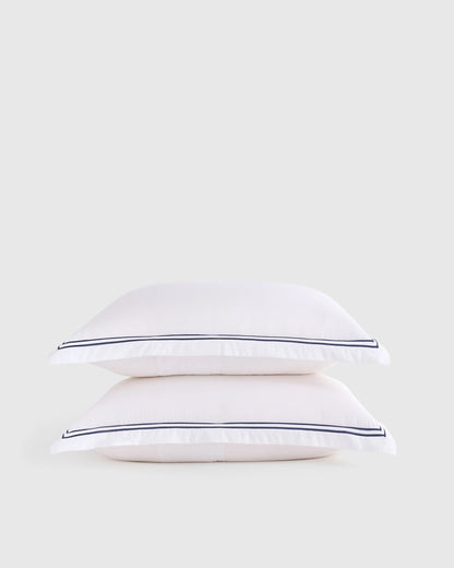 Organic Crisp Percale Embellished Sham Set - Standard / White/Navy