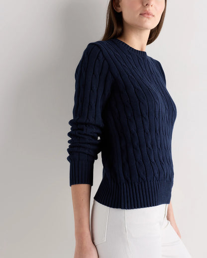 100% Organic Cotton Cable Crewneck Sweater - XS / Sapphire Blue