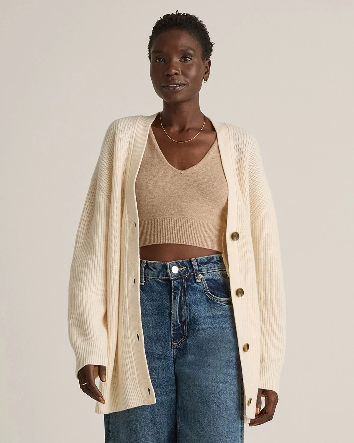 Mongolian Cashmere Oversized Boyfriend Cardigan Sweater - XS / Brown