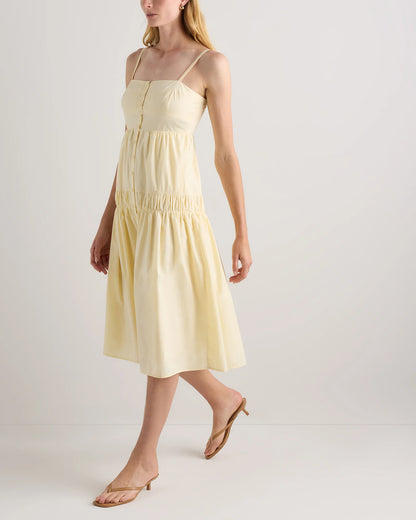 100% Organic Cotton Poplin Spaghetti Strap Maxi Dress - XS / Light Blue Stripe