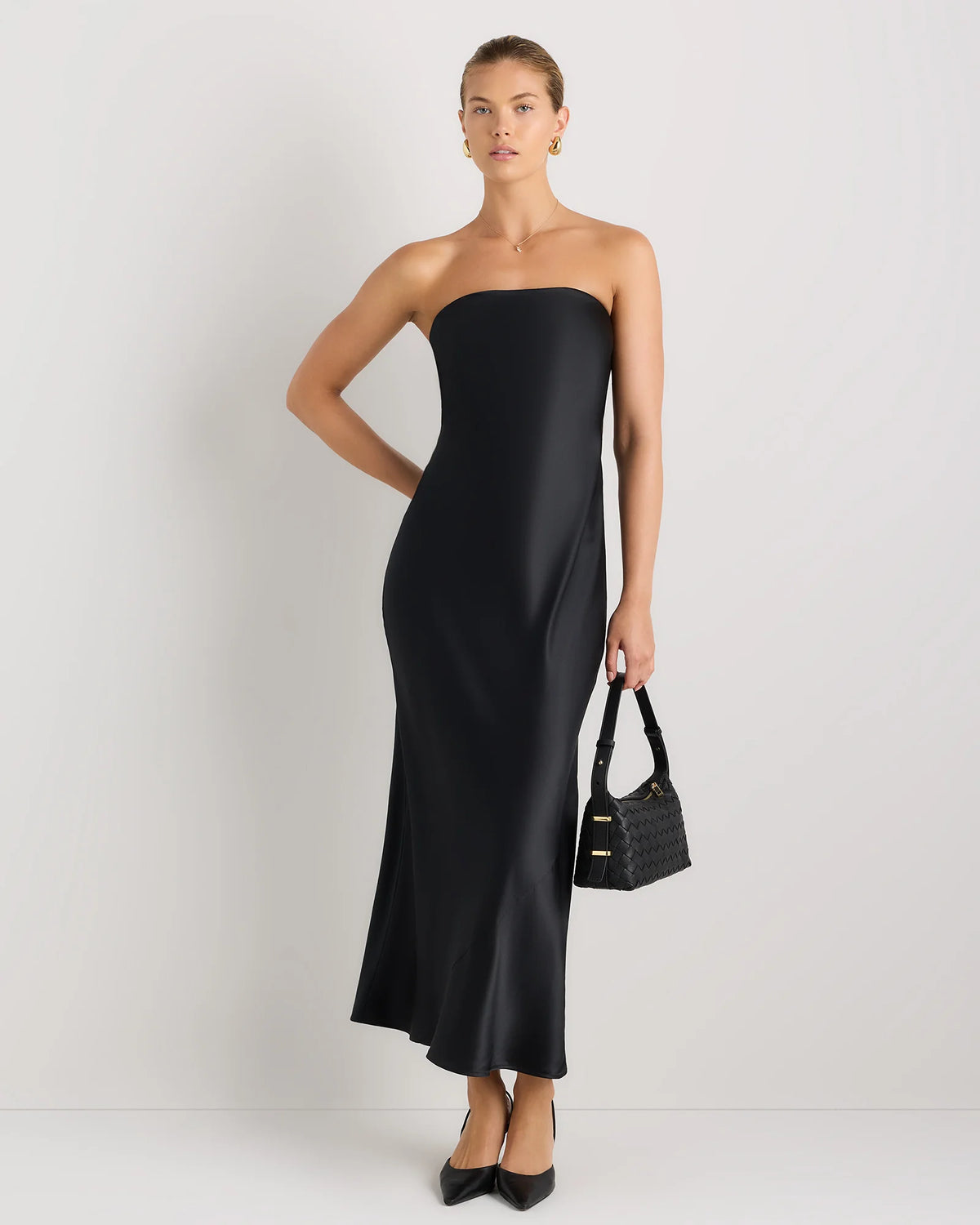 100% Washable Silk Strapless Scarf Maxi Dress - XS / Black