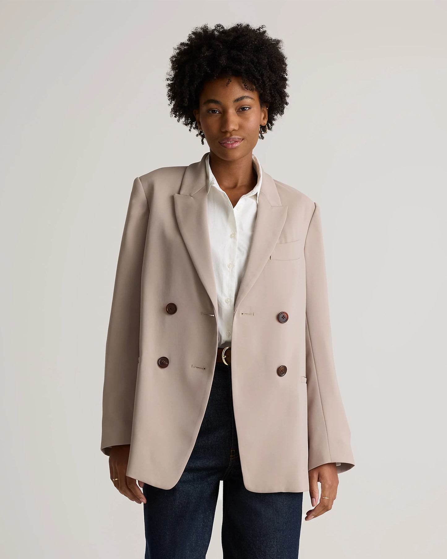 Stretch Crepe Relaxed Double-Breasted Blazer - XS / Sand