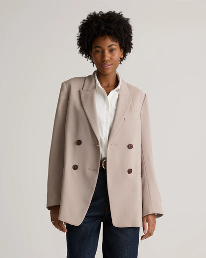 Stretch Crepe Relaxed Double-Breasted Blazer - XS / Sand