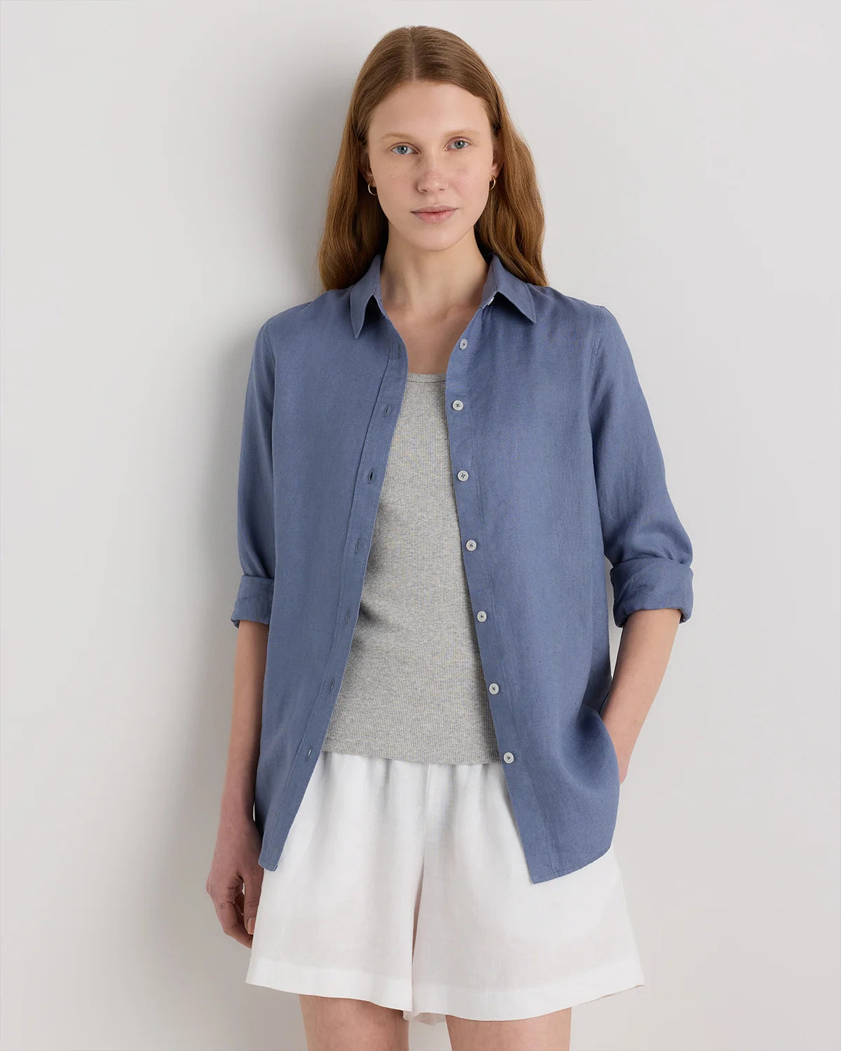100% European Linen Long Sleeve Shirt - XS / Blue Pinstripe