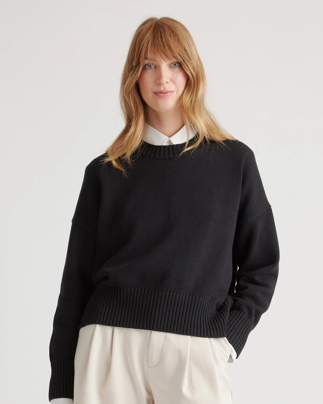 100% Organic Cotton Boyfriend Crew Sweater - XS / Speckled Beige