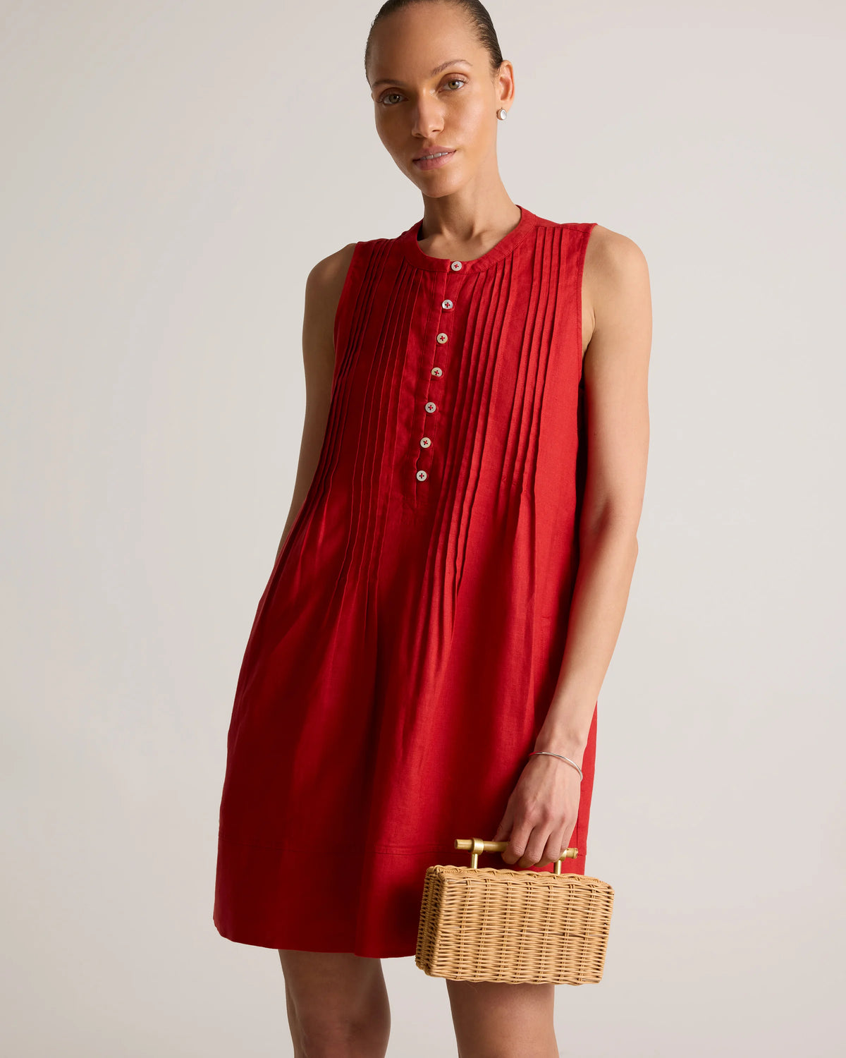 100% European Linen Sleeveless Swing Dress - XS / Classic Mini Gingham