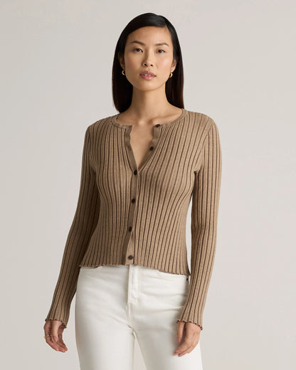 Eco-Knit Cropped Rib Cardigan - XS / Warm Taupe