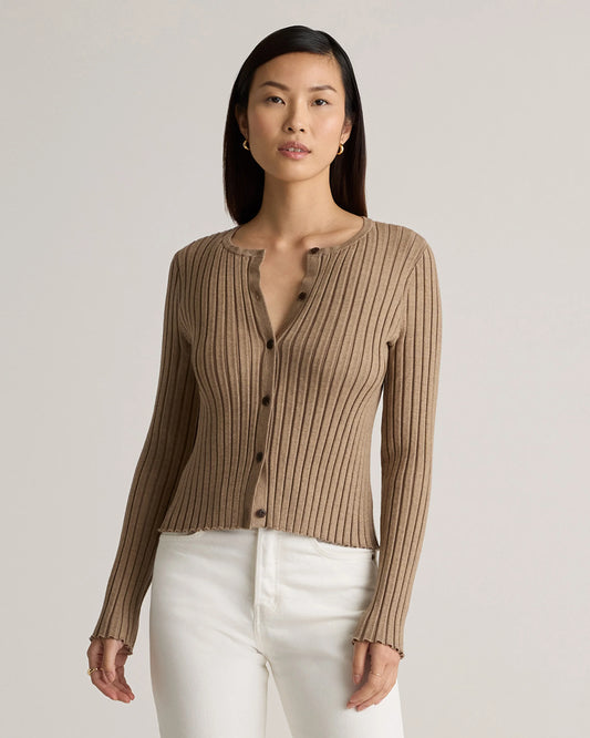 Eco-Knit Cropped Rib Cardigan - XS / Warm Taupe